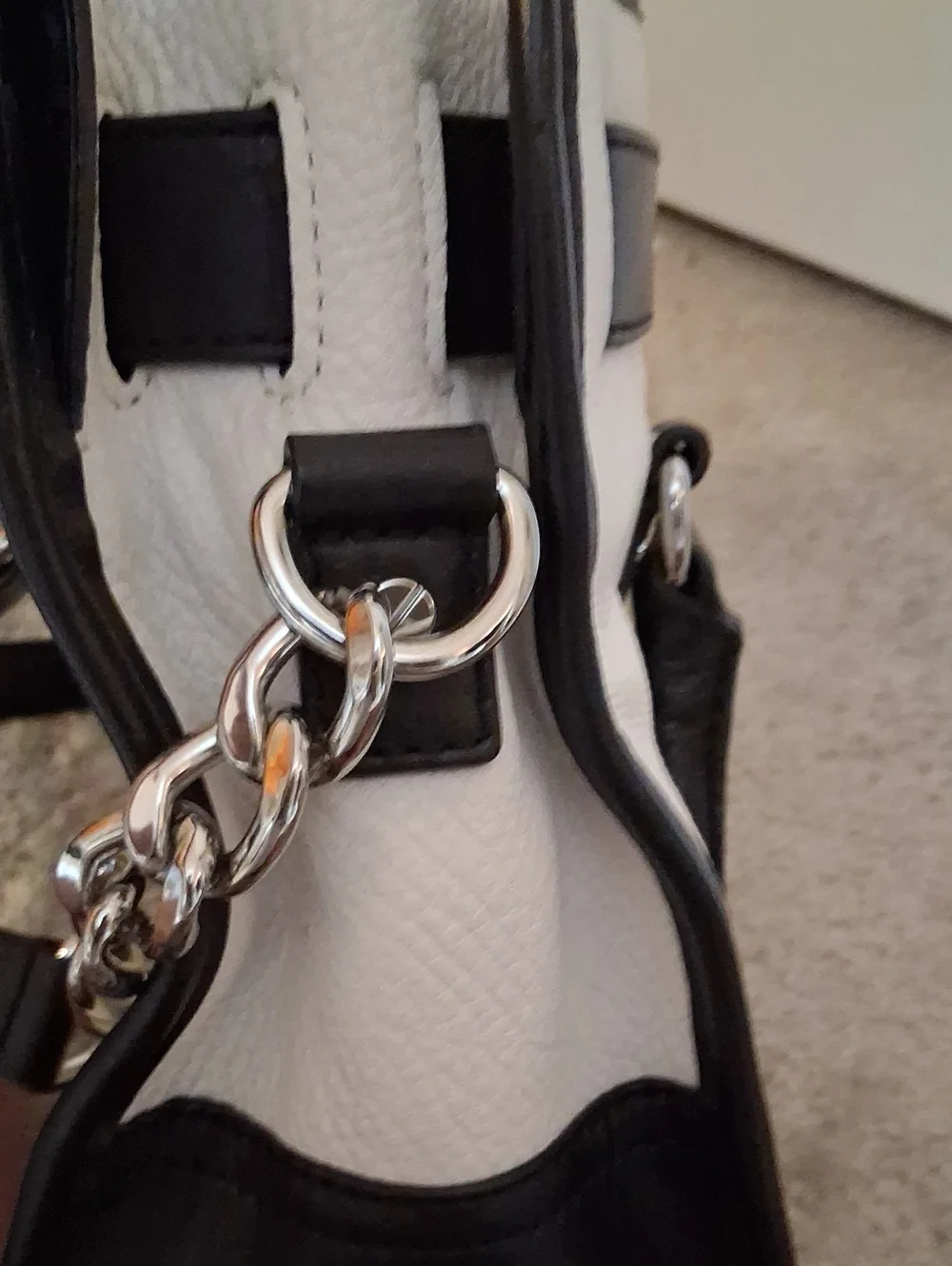 Black & White Structured Satchel Handbag with Chain Strap..Original Bag Cover..